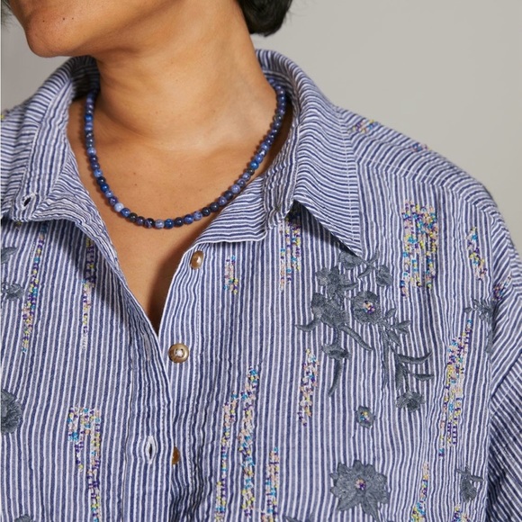 Anthropologie Pilcro Blue Striped Floral Button Down Shirt - Picture 4 of 6